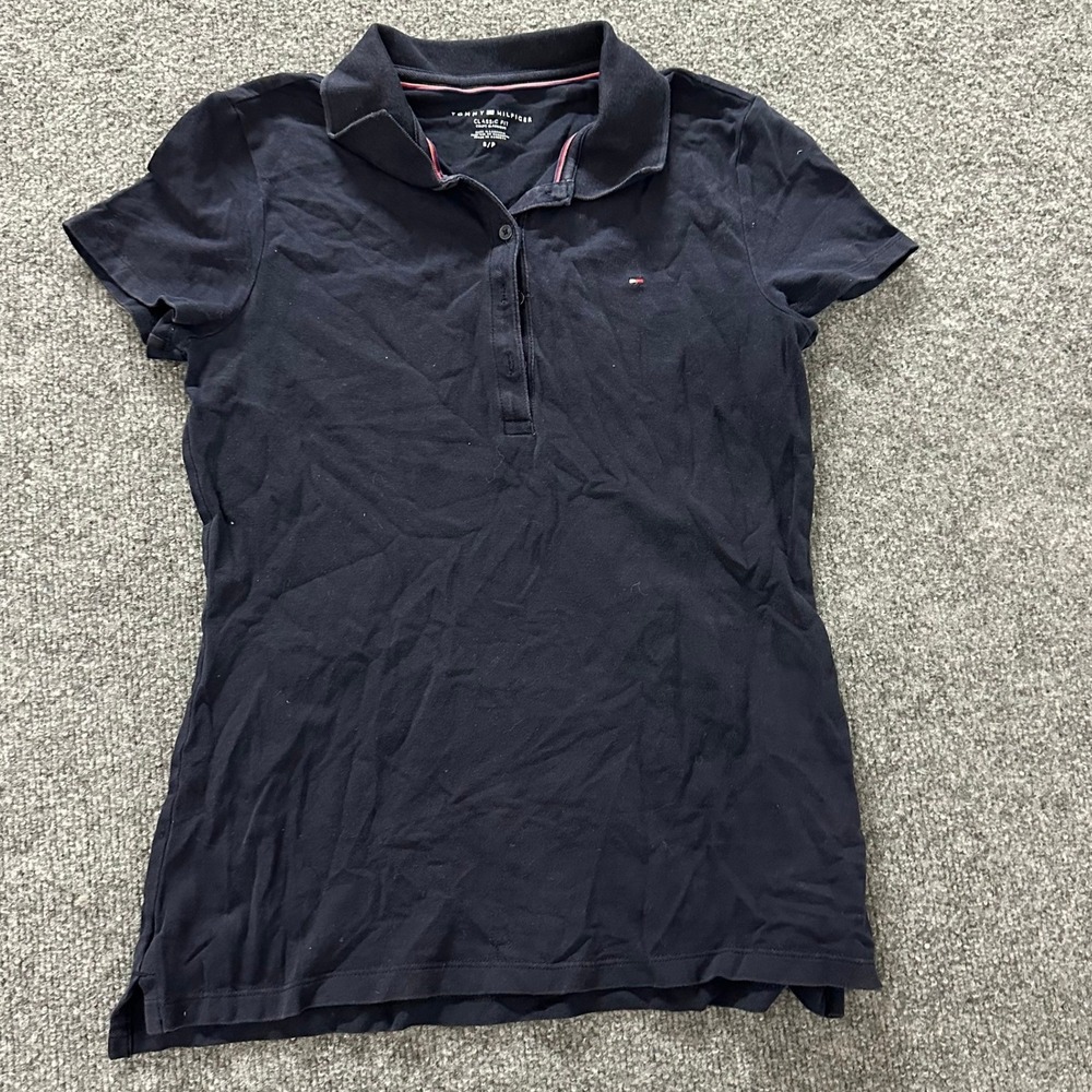 Tommy Hilfiger Polo Womens Size S Navy Blue Classic Fit Stretch Short Sleeve